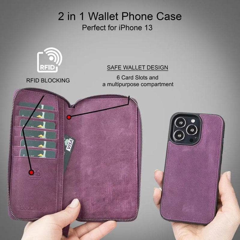 Detachable Leather Zipper Wallet Cases for Apple iPhone 13 Series - Puck's