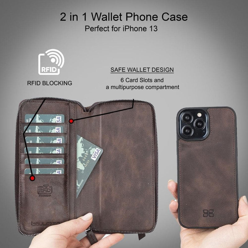 Detachable Leather Zipper Wallet Cases for Apple iPhone 13 Series - Puck's