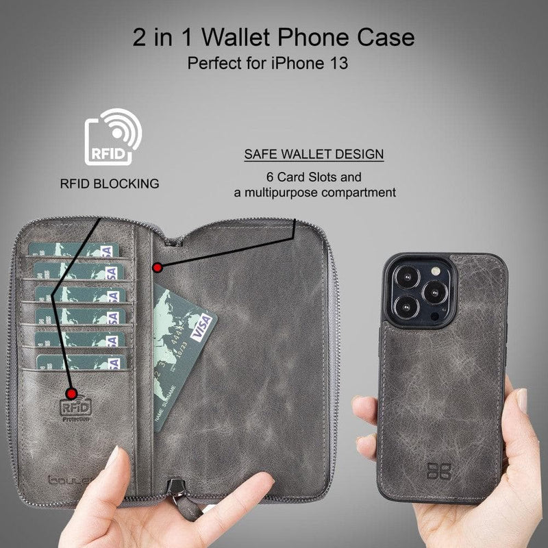 Detachable Leather Zipper Wallet Cases for Apple iPhone 13 Series - Puck's
