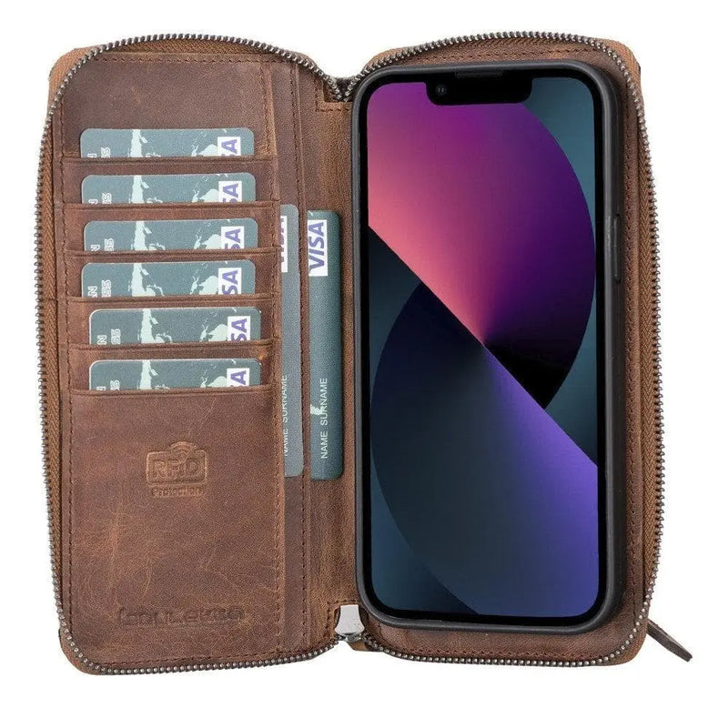 Detachable Leather Zipper Wallet Cases for Apple iPhone 13 Series - Puck's