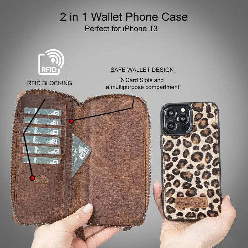 Detachable Leather Zipper Wallet Cases for Apple iPhone 13 Series - Puck's