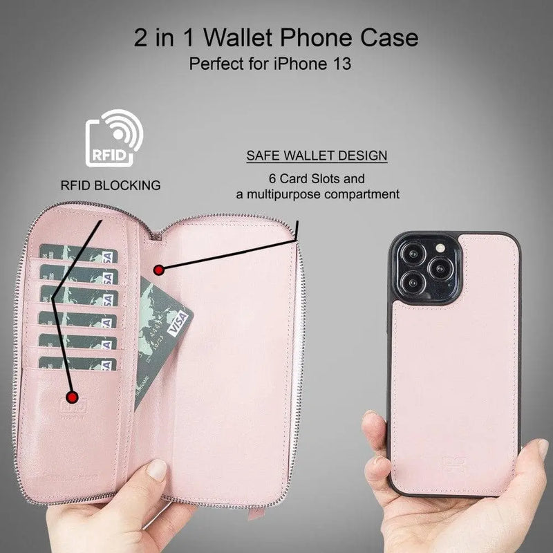 Detachable Leather Zipper Wallet Cases for Apple iPhone 13 Series - Puck's