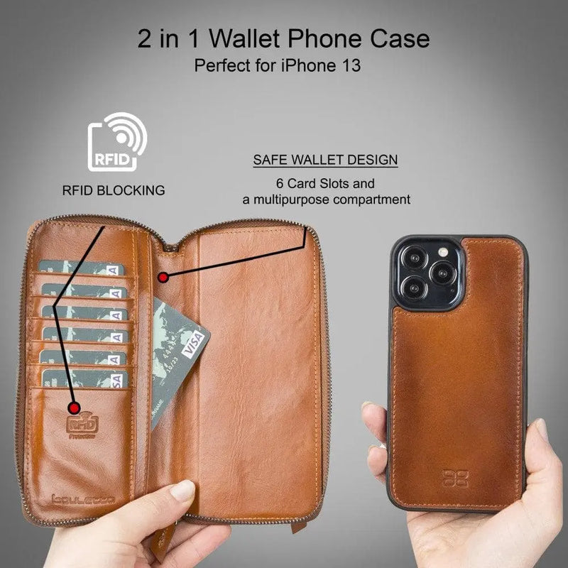 Detachable Leather Zipper Wallet Cases for Apple iPhone 13 Series - Puck's