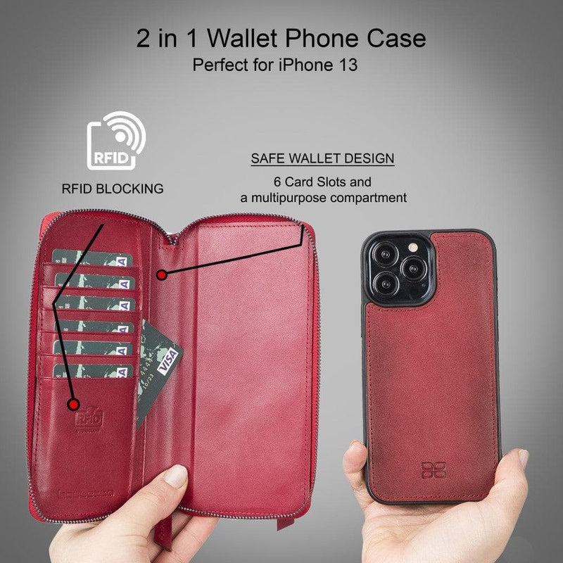 Detachable Leather Zipper Wallet Cases for Apple iPhone 13 Series - Puck's
