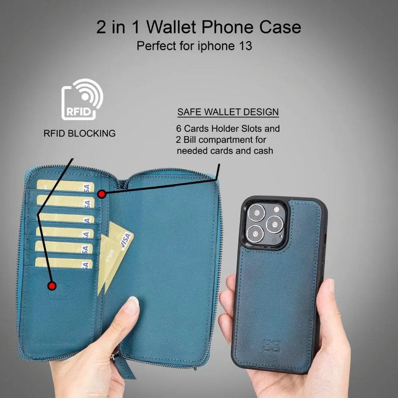 Detachable Leather Zipper Wallet Cases for Apple iPhone 13 Series - Puck's