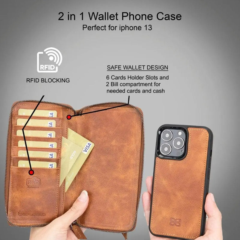 Detachable Leather Zipper Wallet Cases for Apple iPhone 13 Series - Puck's