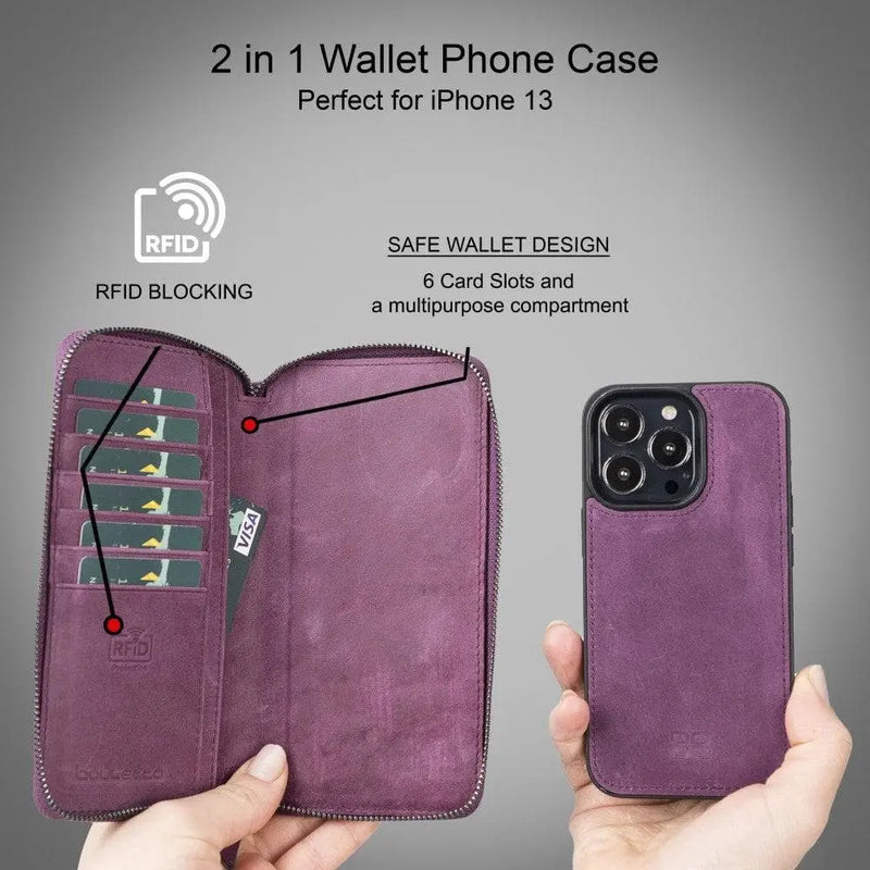 Detachable Leather Zipper Wallet Cases for Apple iPhone 13 Series - Puck's