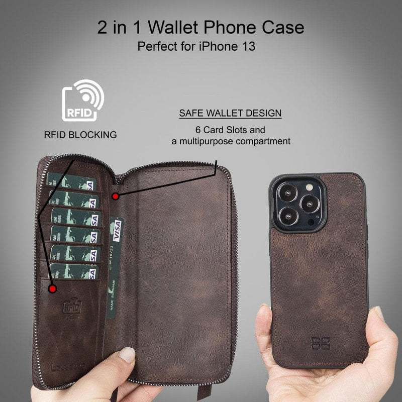 Detachable Leather Zipper Wallet Cases for Apple iPhone 13 Series - Puck's