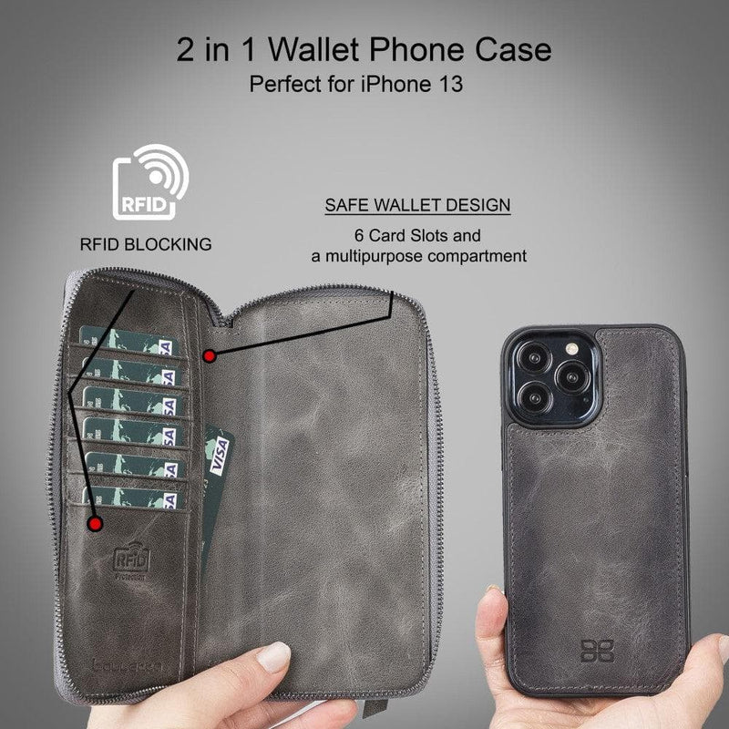 Detachable Leather Zipper Wallet Cases for Apple iPhone 13 Series - Puck's