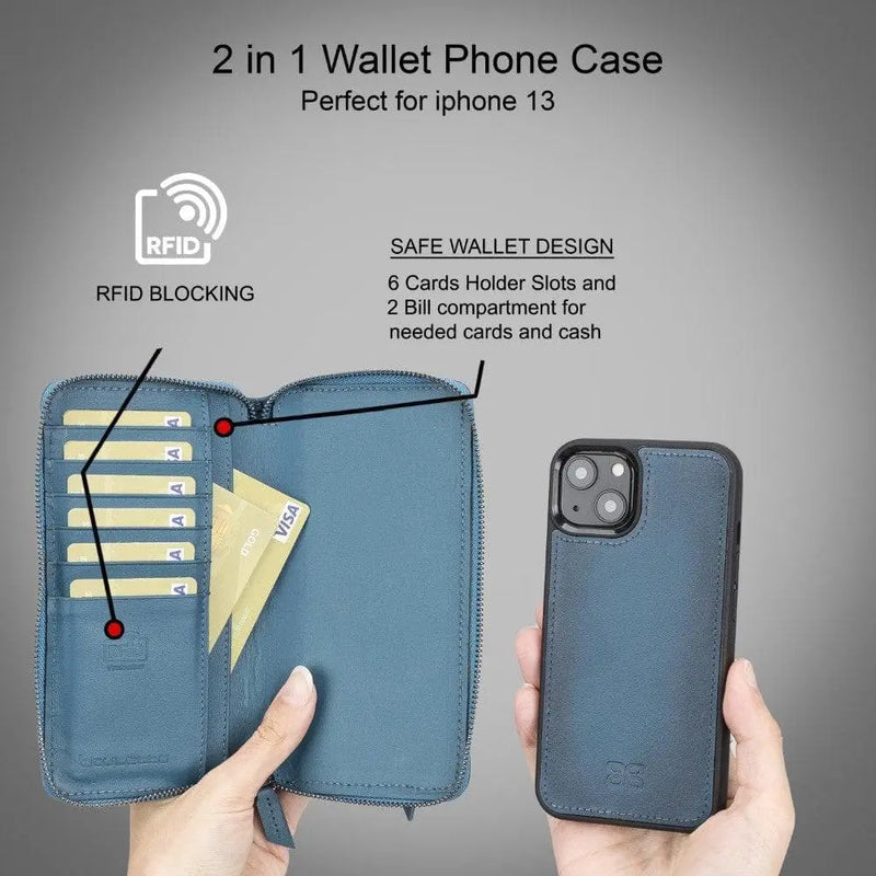 Detachable Leather Zipper Wallet Cases for Apple iPhone 13 Series - Puck's