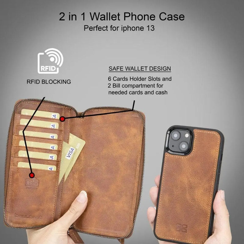 Detachable Leather Zipper Wallet Cases for Apple iPhone 13 Series - Puck's