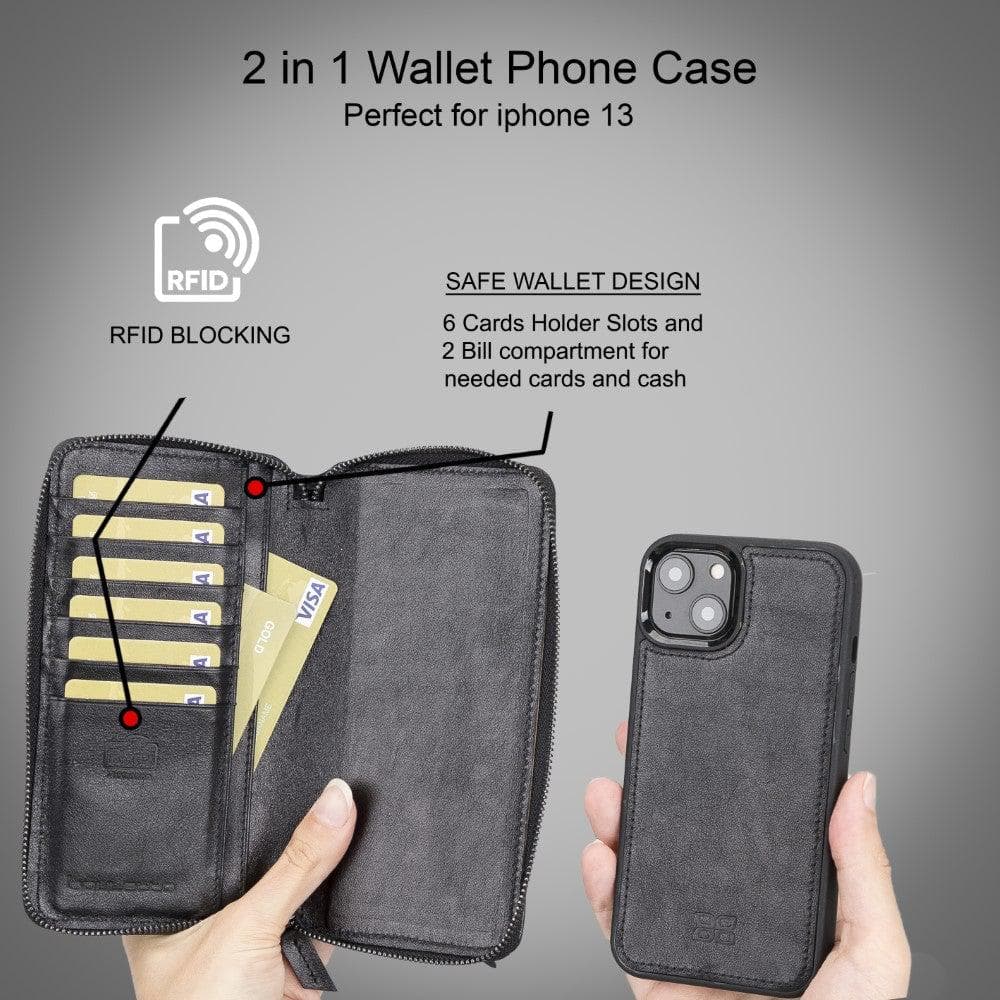Detachable Leather Zipper Wallet Cases for Apple iPhone 13 Series - Puck's