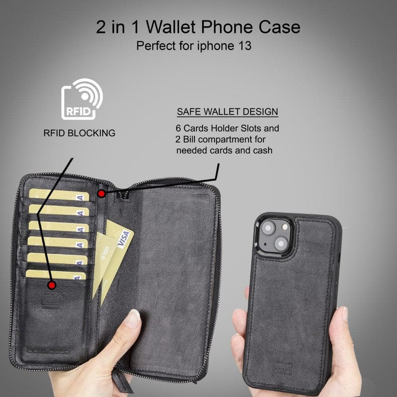 Detachable Leather Zipper Wallet Cases for Apple iPhone 13 Series - Puck's
