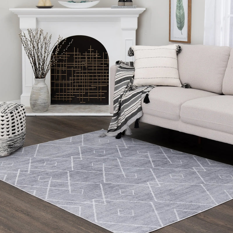 Diamond Machine Washable Indoor Area Rug, Gray, 5'X7' - Puck's
