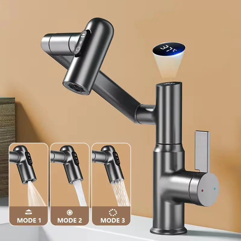 Digital Display LED Basin Faucet 360 Rotation Multi-Function Stream Sprayer Hot Cold Water Sink Mixer Wash Tap for Bathroom - Puck's