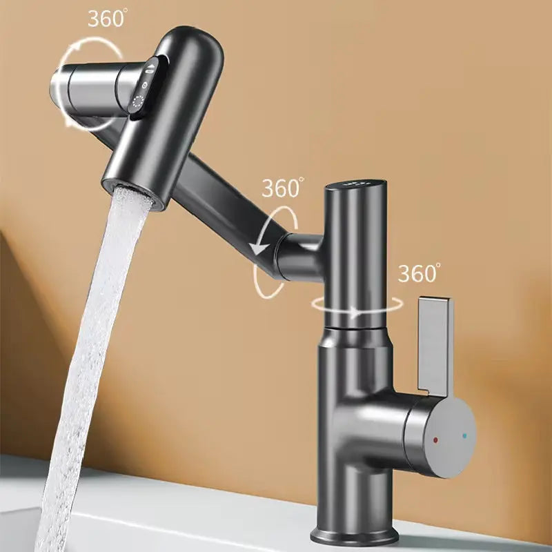 Digital Display LED Basin Faucet 360 Rotation Multi-Function Stream Sprayer Hot Cold Water Sink Mixer Wash Tap for Bathroom - Puck's