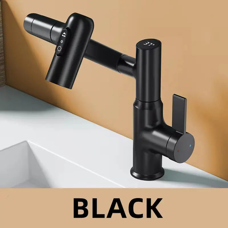 Digital Display LED Basin Faucet 360 Rotation Multi-Function Stream Sprayer Hot Cold Water Sink Mixer Wash Tap for Bathroom - Puck's
