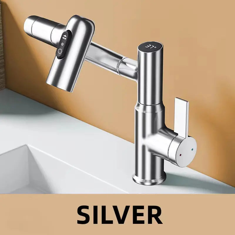 Digital Display LED Basin Faucet 360 Rotation Multi-Function Stream Sprayer Hot Cold Water Sink Mixer Wash Tap for Bathroom - Puck's
