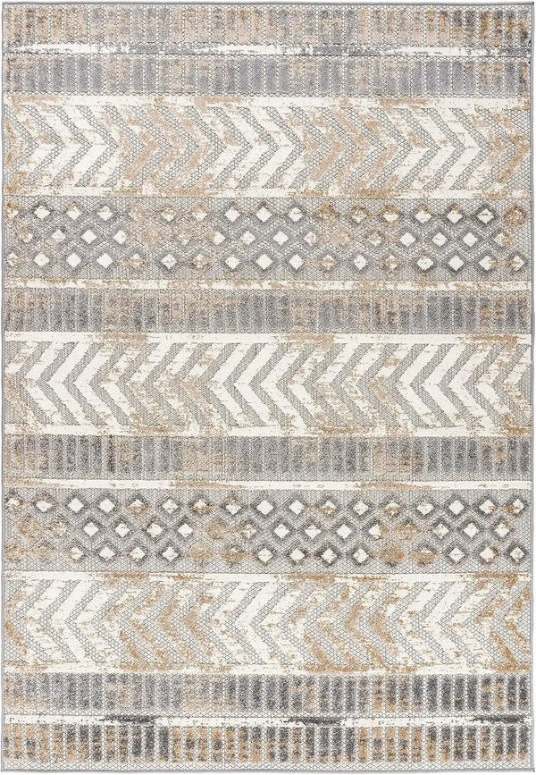 Distressed Geometric Indoor/Outdoor Area Rug 7'10" X 10' Beige - Puck's