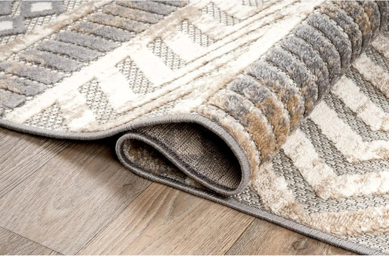 Distressed Geometric Indoor/Outdoor Area Rug 7'10" X 10' Beige - Puck's