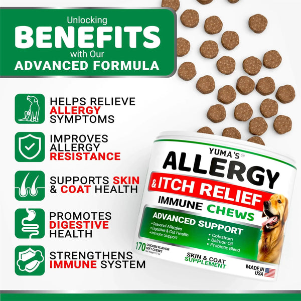 Dog Allergy Relief Chews Dog Itching Skin Relief Treatment Pills 170 Treats - Puck's
