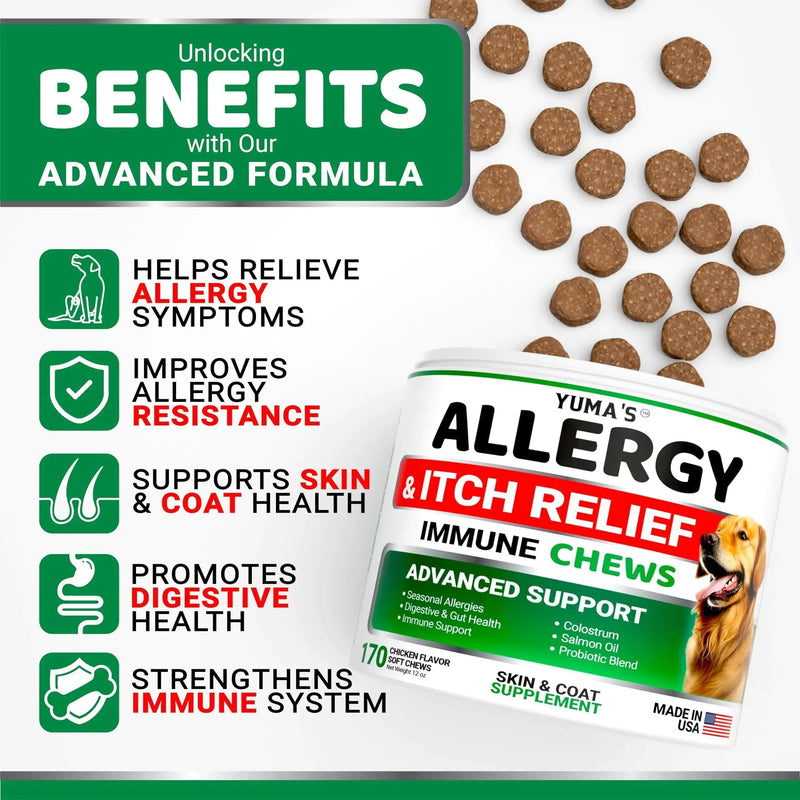 Dog Allergy Relief Chews Dog Itching Skin Relief Treatment Pills 170 Treats - Puck's