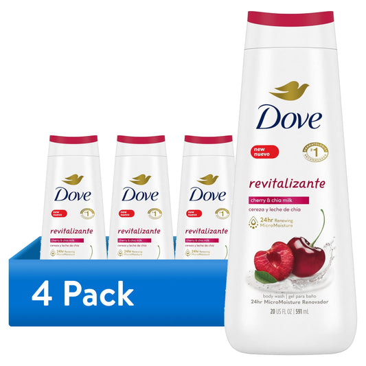 (4 Pack)  Body Wash for Women Moisturizing Revitalize Cherry & Chia Milk Cleanser, 20 Oz - Puck's Puck's