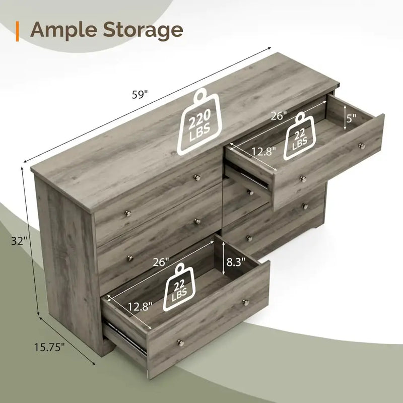 Dresser Wood, Grey Dresser for Bedroom, Long TV Stand, Antique Grey Large - Puck's