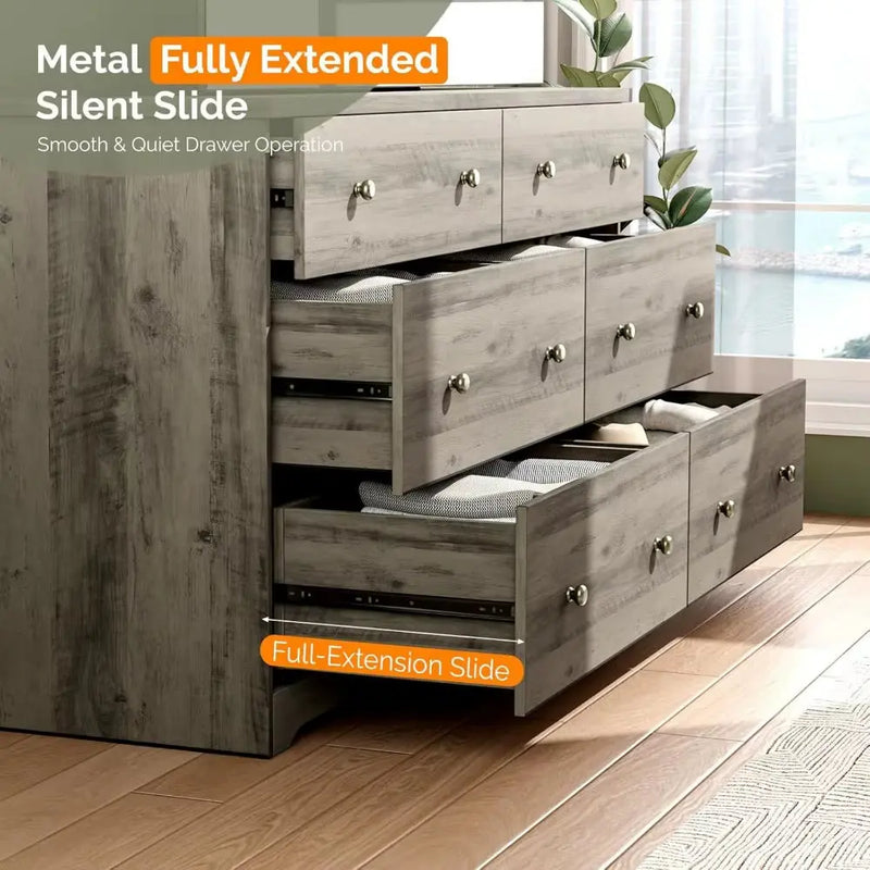 Dresser Wood, Grey Dresser for Bedroom, Long TV Stand, Antique Grey Large - Puck's