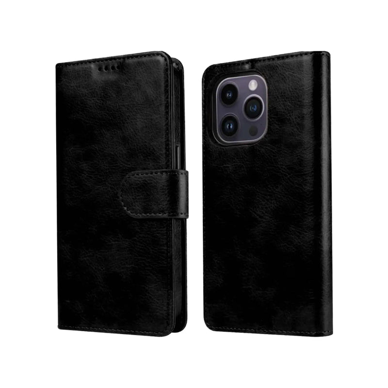 EMF Protection Anti Radiation iPhone Leather Flip Folio Case for iPhone, Genuine Leather Wallet Case/Cover with Card Holder & Stand Function (Brown, iPhone 16 Plus) - Puck's
