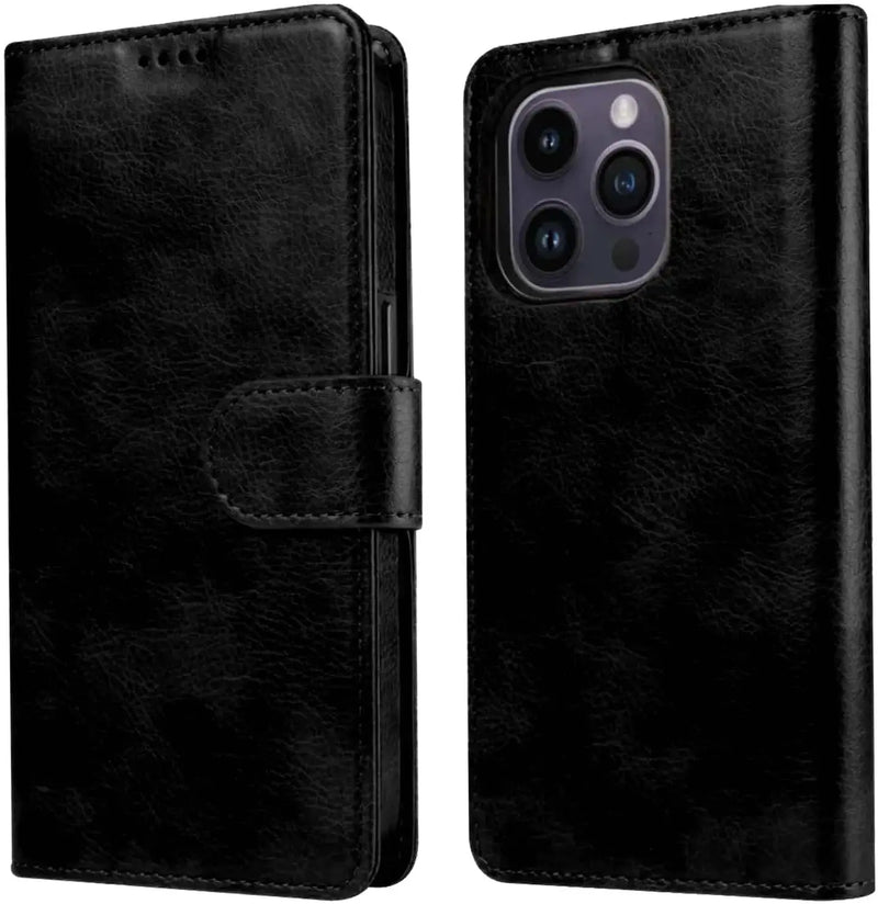 EMF Protection Anti Radiation iPhone Leather Flip Folio Case for iPhone, Genuine Leather Wallet Case/Cover with Card Holder & Stand Function (Brown, iPhone 16 Plus) - Puck's