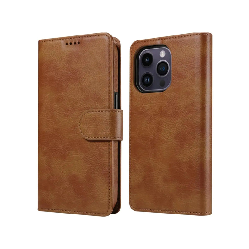 EMF Protection Anti Radiation iPhone Leather Flip Folio Case for iPhone, Genuine Leather Wallet Case/Cover with Card Holder & Stand Function (Brown, iPhone 16 Plus) - Puck's