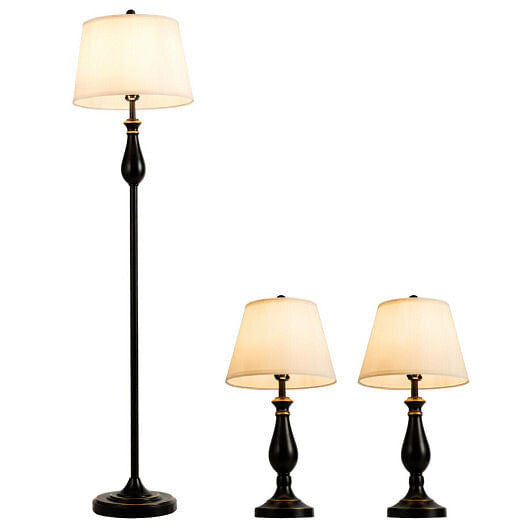 3 Pieces Brushed Nickel Lamp Set-Black-2