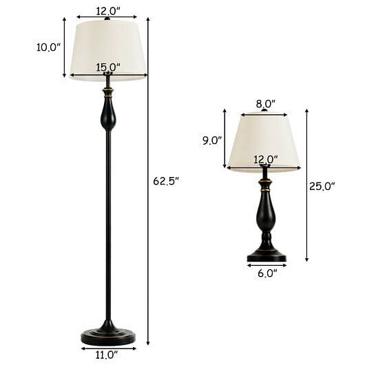 3 Pieces Brushed Nickel Lamp Set-Black-3