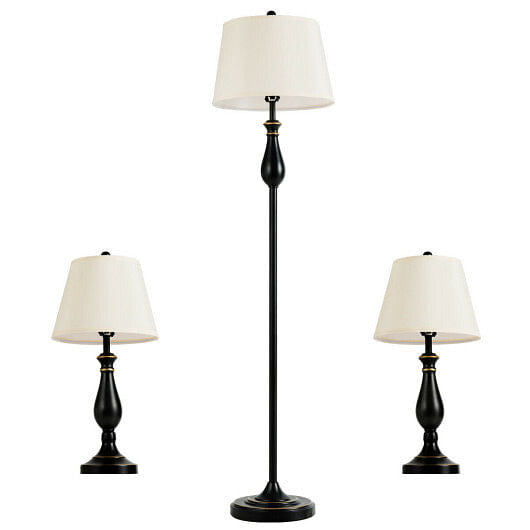 3 Pieces Brushed Nickel Lamp Set-Black-4