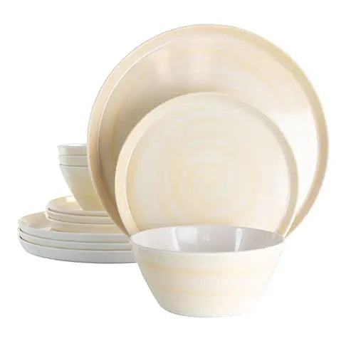 Elama Crafted Clay 12 Piece Lightweight Melamine Dinnerware Set in - Puck's