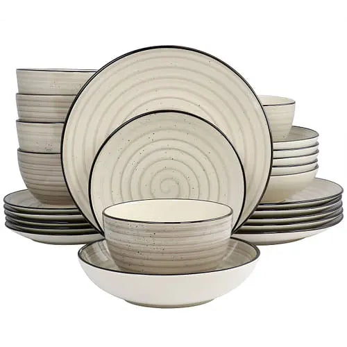Elama Gia 24 Piece Round Stoneware Dinnerware Set in Cream - Puck's