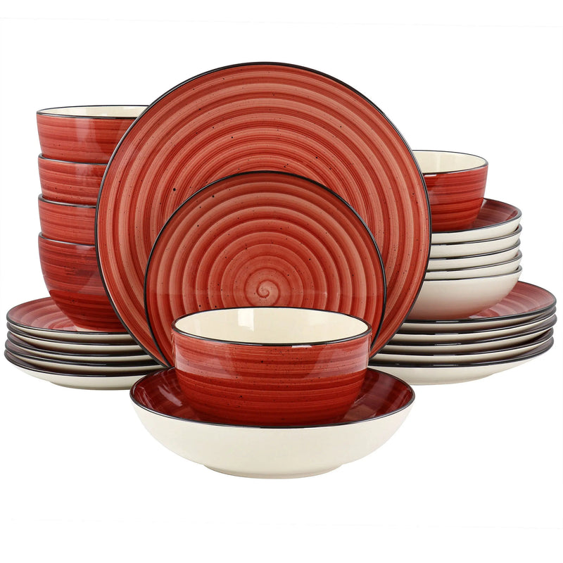 Elama Gia 24 Piece Round Stoneware Dinnerware Set in Red - Puck's