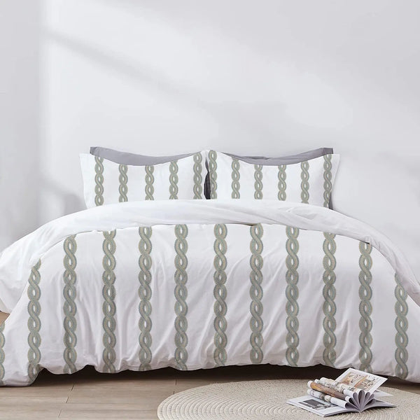 Eleni - 3 Piece Crewel Embroidered Duvet Set | Linen Cotton Mix | - Puck's