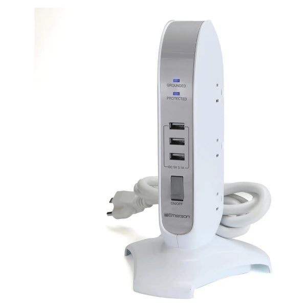 Emerson 5-Outlet + USB Charging Tower with Surge Protection - Puck's