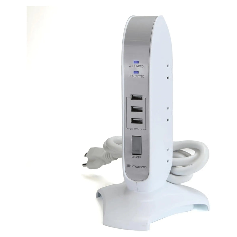 Emerson 5-Outlet + USB Charging Tower with Surge Protection - Puck's