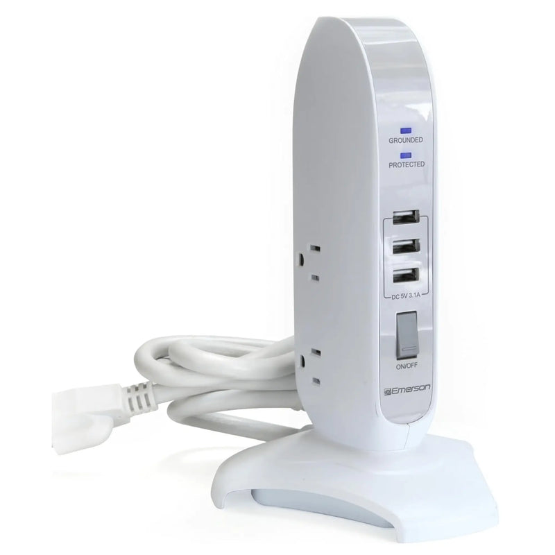 Emerson 5-Outlet + USB Charging Tower with Surge Protection - Puck's