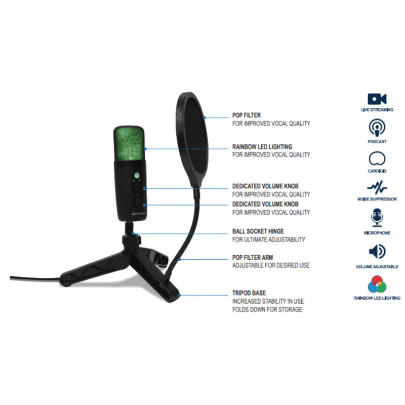 Emerson USB Gaming and Streaming Condenser Microphone with LED - Puck's