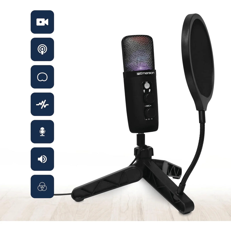 Emerson USB Gaming and Streaming Condenser Microphone with LED - Puck's