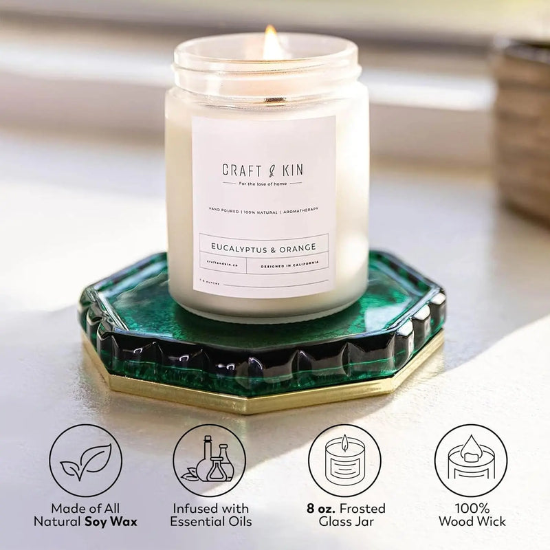 Eucalyptus Scented Candle | 8 Oz 45 Hour Long Lasting | Classic Soy Candles Wood Wick | Made with Natural Soy | Gifts for Men and Women - Puck's