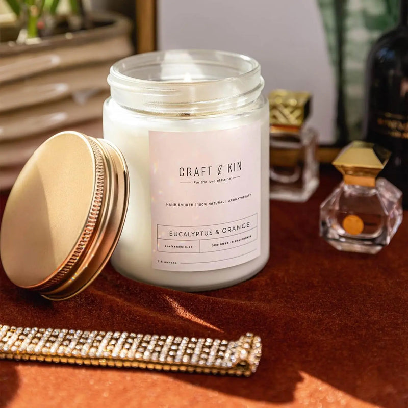 Eucalyptus Scented Candle | 8 Oz 45 Hour Long Lasting | Classic Soy Candles Wood Wick | Made with Natural Soy | Gifts for Men and Women - Puck's