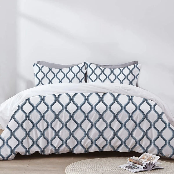 Evadne - 3 Piece Crewel Embroidered Duvet Set | Linen Cotton Mix | - Puck's