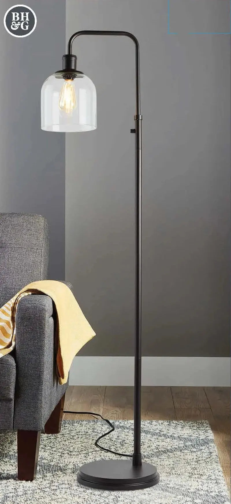 Farmhouse 60" 1-Light Floor Lamp, Black Metal Finish, Traditional, Adult Use. - Puck's