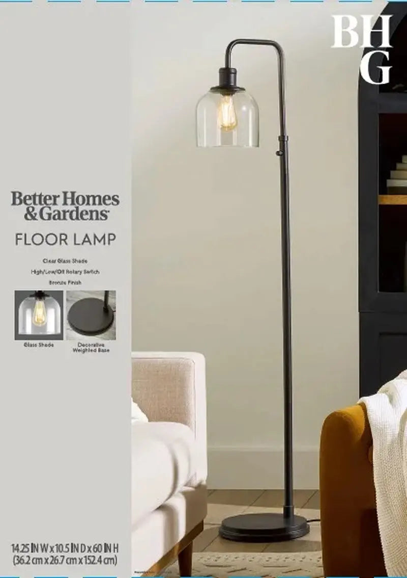 Farmhouse 60" 1-Light Floor Lamp, Black Metal Finish, Traditional, Adult Use. - Puck's