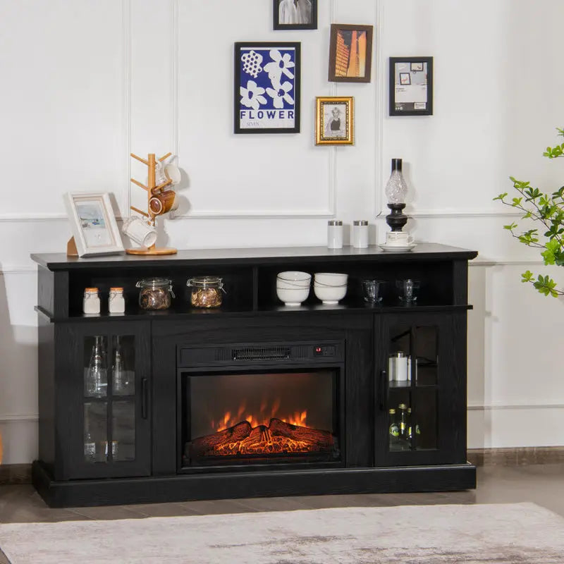 Openhaard TV Stand voor TV's tot 65 Inch met zijkasten en afstandsbediening - Puck's